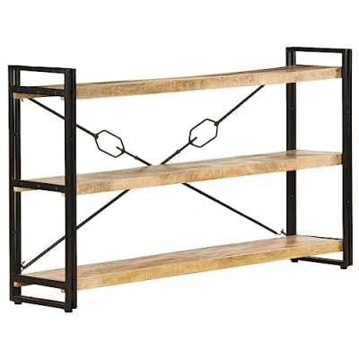 Abbildung von vidaXL Mangoholz Massiv Bücherregal 3 Fächer Industriestil Standregal Büroregal Wandregal Lagerregal Regal Haushaltsregal 140x30x80cm