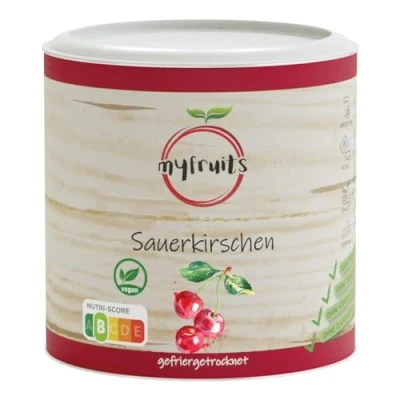 Abbildung von myfruits Gefriergetrocknete Sauerkirschen, 80g, ohne Zusätze, zu 100% aus Kirschen, und getrocknete Früchte