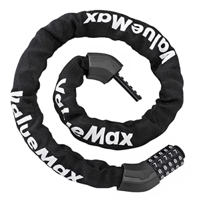 Abbildung von ValueMax Fahrradschloss Zahlenschloss Kettenschloss 100cm, 5 stelliger Zahlencode, 8mm dicke gehärtete Stahlkettenglieder, Sicher Beständig rücksetzbar Code, für Fahrräder E Bike Motorrad Glastüren