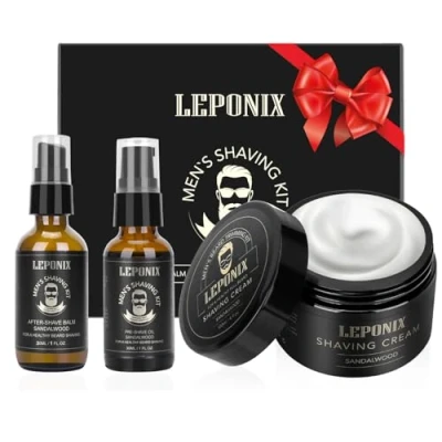 Abbildung von Rasierset für Männer, Essential Kit enthält Sandelholz Rasiercreme, Schnitte und Rasierbrand Rasieren, Geschenk Set Ihn Männer Freund