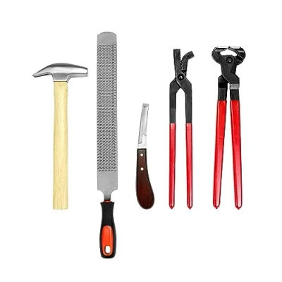 Abbildung von QWORK® 5 TLG Pferd Hufschmied Professionelle Kit zum Wechseln des Hufeisens, Hufschneidezange Hufmesser Hufraspel Hufhammer Hufnietzange