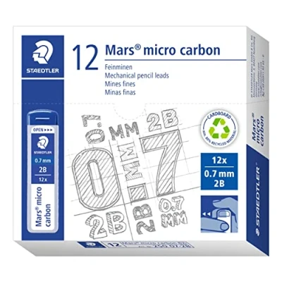 Abbildung von STAEDTLER 250 07 2B Mars Micro Feinminen, Minendurchmesser 0.7 mm, 2B, 12 Stück, graphitgrau