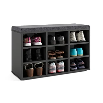 Abbildung von KOMTO Schuhbank mit Sitzfläche Schuhregal Schwarz 80 x 50 30 cm Schuhschrank Sitzbank Flur Bank Stauraum Garderobenbank Sofia