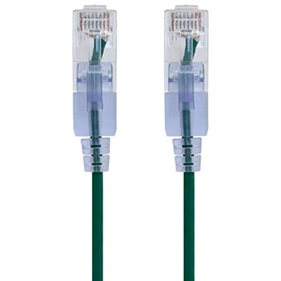 Abbildung von Monoprice Cat6A Ethernet Patchkabel 150 MHz Grün (10 Stück) snagless RJ45 550 UTP reiner blanker Kupferdraht 10G 30AWG SlimRun Serie
