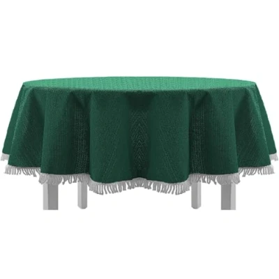 Abbildung von EXKLUSIV HEIMTEXTIL Gartentischdecke mit Fransen Tischdecke rund oval eckig Classic 150x210 cm grün
