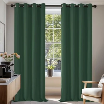 Abbildung von Deconovo Gardinen Wohnzimmer Blickdicht Vorhang Schlafzimmer Thermo Vorhänge gegen Kälte Hitzeschutz Dicke Thermovorhang Kälteschutz, 290x140 cm(HöhexBreite), Waldgrün, 2er Set