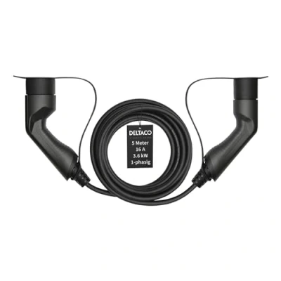 Abbildung von DELTACO Typ 2 EV Ladekabel für E Autos und Hybrid Fahrzeuge, Elektroauto Charger Mennekes Kabel, Kompatibel mit ID.3, ID.4, Zoe, Tron, Model S/3/X/Y, Leaf, 1 phasig, 16A 3.6kW, 5 Meter