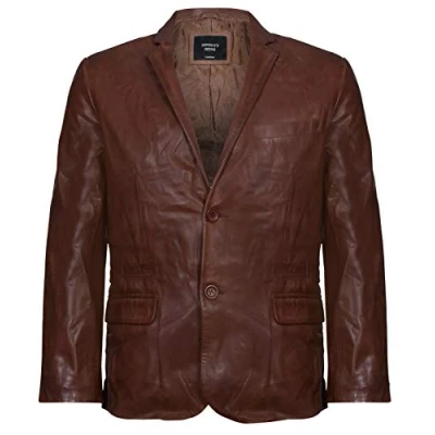Abbildung von Infinity Leather Herren Braun Echtes Leder Blazer Weiche Echte Italienische Ausgestattet Jacke Mantel 5XL