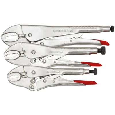 Abbildung von GEDORE red Gripzangensatz mit Selbstklemmfunktion, 3 teilig, 3,5 6 cm Spannweite, Einstellschraube und Auslösehebel, Chrom Vanadium Stahl, 7, 10 12 Zoll (3,5 cm) Länge