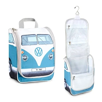 Abbildung von VW Collection by BRISA Kulturbeutel Volkswagen Aufhängbare Waschtasche, Kosmetiktasche, blaue Reisetasche im T1 Bulli Bus Design