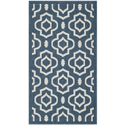 Abbildung von SAFAVIEH Geometrisch Teppich für Wohnzimmer, Esszimmer, Schlafzimmer Wasserdicht Courtyard Collection, Kurzer Flor, Marine und Beige, 79 X 152 cm