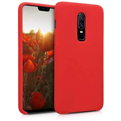 Abbildung von kwmobile Hülle kompatibel mit OnePlus 6 Silikon Handy Case Handyhülle weiche Oberfläche kabelloses Laden Rot