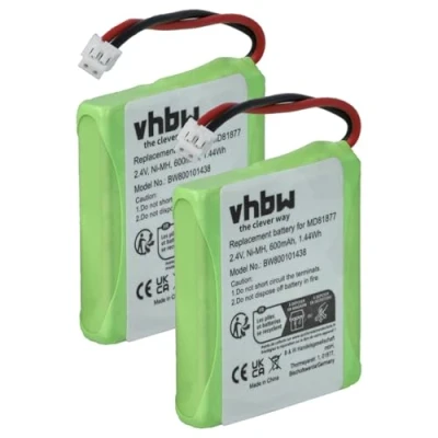 Abbildung von vhbw 2X NiMH Akku 600mAh (2.4V) kompatibel mit schnurlos Festnetz Telefon Medion MD81877, MD82711, MD82772, MD82877 Ersatz für 5M702BMX, GP0827, GPHP70 R05.