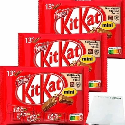 Abbildung von Nestle KitKat Mini, 13 Knusperwaffeln 3er Pack (3x217g Packung) + usy Block