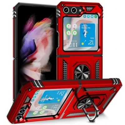 Abbildung von Verco Hybrid Armor Shield Case für Samsung Galaxy Z Flip 6 Hülle, extrem robust mit Magnet Fingerring Halter Handyhülle 5G Panzerhülle, Rot