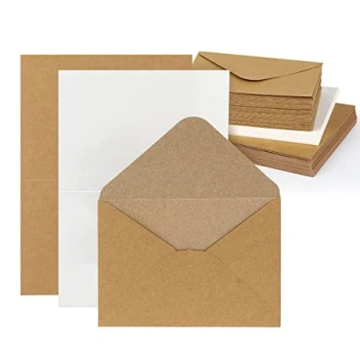 Abbildung von Mocraft 30 Set Vintage Kraftpapier Briefumschläge Blanko Falt Karten mit Umschläge &amp; Weiß Einlege Blätter Recycling Doppelkarten für Grüße Einladung, Natur Braun