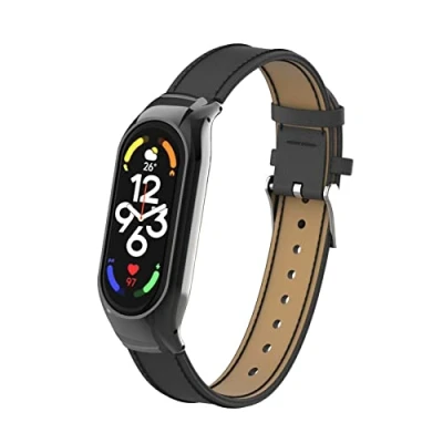 Abbildung von BDIG Ersatzbänder Kompatibel für Xiaomi Mi Band 7 Leder Armband, Armband Verstellbares Strap Ersatzband Zubehör mit Smart