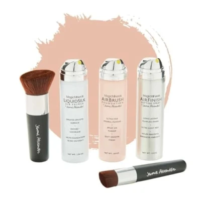 Abbildung von Jerome Alexander Magic Minerals AirBrush Foundation Set 5 St.Foundation + Primer &amp; Fixier Spray 2 Pinsel Integriertes Make up mit Hautpflege feuchtigkeitsspendend (Fair, 50 45 ml)