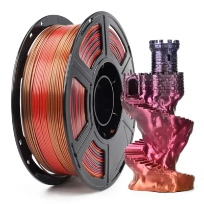 Abbildung von FLASHFORGE Seide PLA Farbverlauf Regenbogenwalzer Filament, Mehrfarbiges Regenbogen Farbwechsel 3D Druckfilament, Tiefrosa Blau Golden Glänzend, Schneller alle 8 M, Ultrahoher Glanz