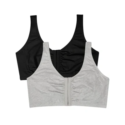 Abbildung von Fruit of the Loom Damen Beyond weicher Baumwolle mit Frontverschluss Sport BH, Blickdicht, Schwarz/Grau meliert, 95 (2er Pack)