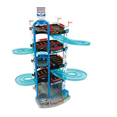 Abbildung von Theo Klein 2813 Bosch Car Service Parkhaus I Mit 5 Ebenen, doppelter Abfahrtrampe, 2 Rennautos, Fahrstuhl und vielem mehr Maße: 55 cm x 85 Spielzeug für Kinder ab 3 Jahren, Multi colored