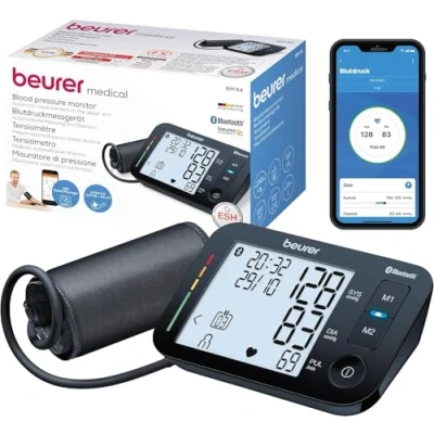 Abbildung von Beurer BM 54 Oberarm Blutdruckmessgerät, klinisch validiert, XL Display, App Anbindung mit zertifiziertem Datenschutz, Arrhythmie Erkennung, Manschette für Oberarme von 22 44 cm