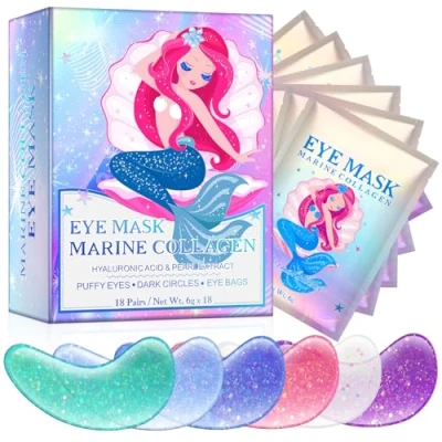 Abbildung von Augenmaske mit Natürlichen Marine Kollagen &amp; Hyaluronsäure, Eye Pads für Geschwollene Augen, Patches, Anti Aging Augenpads Gegen Augenringe Entfernen, Reduzieren Falten (18 Pcs)