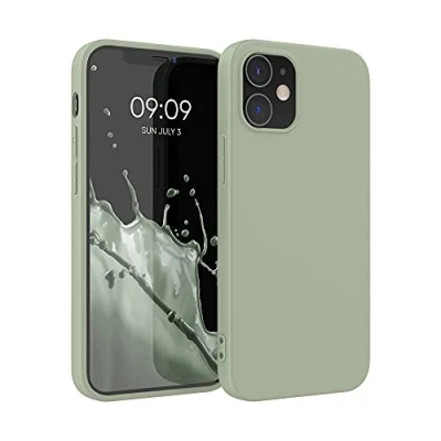 Abbildung von kwmobile Hülle kompatibel mit Apple iPhone 12 / Pro weiches TPU Silikon Case Cover geeignet für kabelloses Laden Graugrün