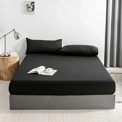 Abbildung von Good Nite Spannbettlaken 120x200cm Schwarz Polyester Bettlaken 30cm Extra Tiefe Taschenlaken Spannbetttuch Weich und atmungsaktiv Maschinenwaschbar