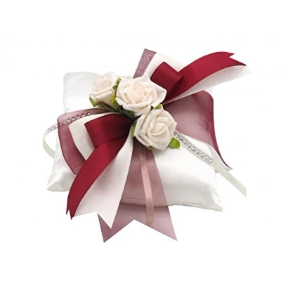 Abbildung von Ringkissen Creme Bordeaux Rosen Kissen Ringe Hochzeit Traukissen Trauzeremonie