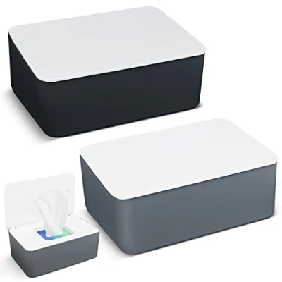 Abbildung von 2 Stück Feuchttuch Box Feuchttücher Baby, Toilettenpapier Serviettenbox mit Deckel Feuchtes Aufbewahrungsbox, Kunststoff Tissue für Zuhause, Büro