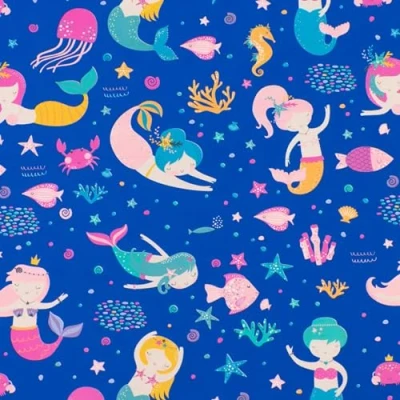 Abbildung von Star Geschenkpapier, Geschenkpapier Meerjungfrau Muster 70cm x 2m Rolle Blau