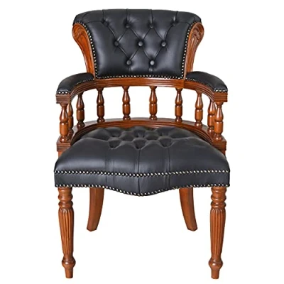 Abbildung von Chesterfield Stuhl Retro Armlehnsessel Kunstleder schwarz Sessel Mahagoni Bibliotheksstuhl gepolstert mar234 Palazzo Exklusiv