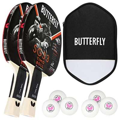 Abbildung von Butterfly 2x Timo Boll SG33 Tischtennisschläger + Hülle 6x 40+ 3*** TT Bälle