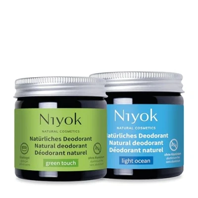 Abbildung von Niyok® 2 in 1 Deocreme (1x Green Touch + 1x Light Ocean) Natürliches Deo ohne Aluminium 24h Schutz vor Geruch &amp; Schweiß Deodorant Creme für Damen Herren Feste vegan