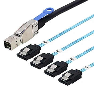 Abbildung von Allowish Mini SAS HD SFF 8644 with IC to 4 Ports SATA 7P Straight Server Hard Drive Cable (1m,Black)
