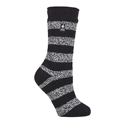 Abbildung von HEAT HOLDERS Damen Extra Warm Innen Flauschig Thermosocken für Geschenk Socken Winter (37 42, Schwarz/Weiß (Chunky Stripe))