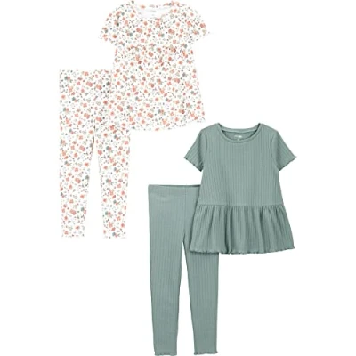Abbildung von Simple Joys by Carter&#039;s Baby Mädchen 4 Piece Playwear Sets, Flaschengrün/Weiß Floral, 18 Monate (2er Pack)
