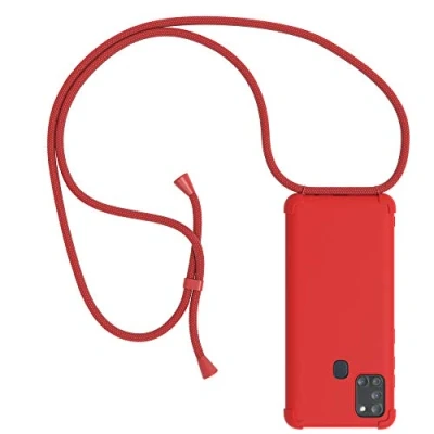 Abbildung von EAZY CASE Handykette kompatibel mit Samsung Galaxy A21s Handyhülle Umhängeband, Handykordel Schutzhülle, Silikonhülle, Hülle Band, Kette für Smartphone, Full Color Rot