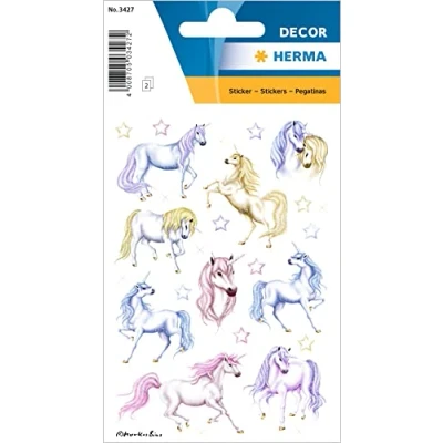 Abbildung von HERMA 3427 Aufkleber Einhorn Glitzer klein groß, 18 Stück, Tiere Sticker mit Einhörner Sterne Motiv, Kinder Etiketten für Fotoalbum Tagebuch Poesiealbum Scrapbooking Geburtstag Deko Briefe DIY Basteln