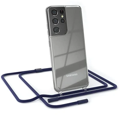 Abbildung von EAZY CASE kombinierbare Handyketten kompatibel mit Samsung Galaxy S21 Ultra 5G, Transparente Silikon Hülle Umhängeband, abnehmbar durch abschraubbare Endstücke, Hülle, Wechselgurt, Nacht Blau