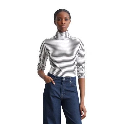 Abbildung von Marc O&#039;Polo Denim Turtelneck Stripes Langarmshirt, Damen, Größe: XXS, Offwhite