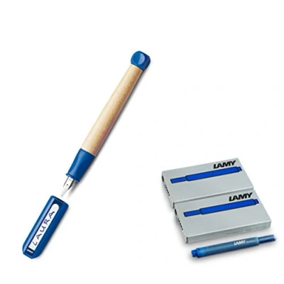 Abbildung von Lamy abc Füllhalter 009 Füller aus Ahornholz und Kunststoff in der Farbe Blau Stahlfeder, poliert Federstärke A (Anfänger) (Feder A, + Patronen, Blau)