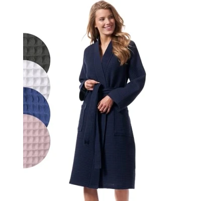 Abbildung von Morgenstern Bademantel Damen Waffeloptik Leicht Baumwolle Waffel Pique Größe M Marine Blau
