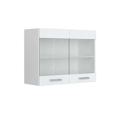 Abbildung von Vicco Schranksystem R Line, Weiß Hochglanz/Weiß, 80 cm mit Glastüren