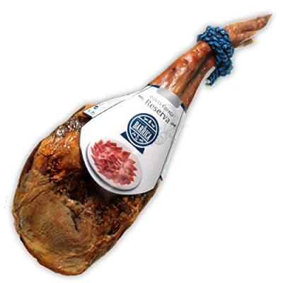 Abbildung von Serrano Schinken Paleta Reserva Barrica Vorderschinken Aus Spanien 12 Monate luftgetrocknet und schonend gereift der Schinkenmanufaktur Jamones España in Toledo Stückgewicht 4,5kg