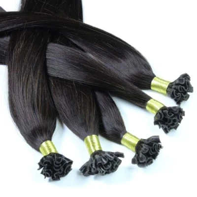 Abbildung von hair2heart Bonding Extensions Echthaar glatt 4/0 Mittelbraun 25 Strähnen 0.5g 60cm, für langanhaltende Haarverlängerung