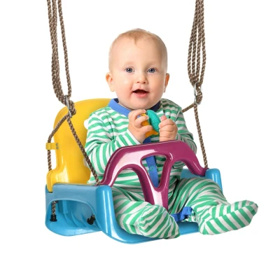 Abbildung von Outsunny Einzelschaukel Schaukel mit verstellbarem Seil, (Babyschaukel, 1 tlg., Kinderschaukel), für Garten, Balkon, Blau+Gelb+Lila