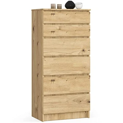Abbildung von AKORD Kommode K60 mit 6 Schubladen für das Wohnzimmer Schlafzimmer Schrank Büro Arbeitszimmer Modernes Funktionales Design B60 x H130 T40 cm, Gewicht 43kg Eiche Artisan