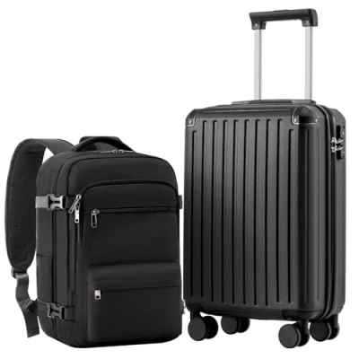 Abbildung von COOLIFE Handgepäck Koffer 55X35X20cm und Kabinen Rucksack 20L(40X25X20cm) Set für Ryanair Flugzeug Kabinengepäck Hartschlagenkoffer Reiserucksack Klein mit TSA Schloss